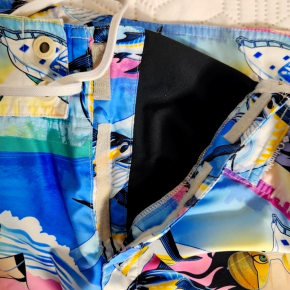 COLUMBIA CARGO SHORT PFG mens‎ 38W OMNI SHIELD Fish Print Board Blue Yellow Pink - Picture 7 of 12